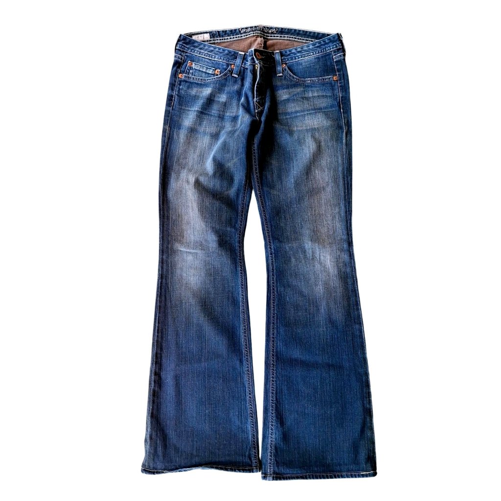 Big Star Sweet Low Rise Bootcut Womens Jeans Size 28 Blue Distressed Denim
